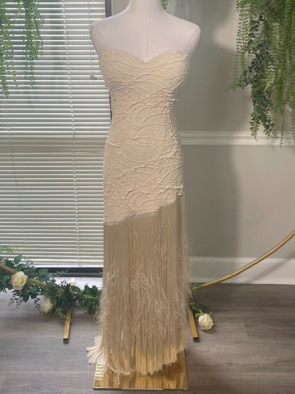 PatBO | Jacquard Strapless Fringe Maxi Dress